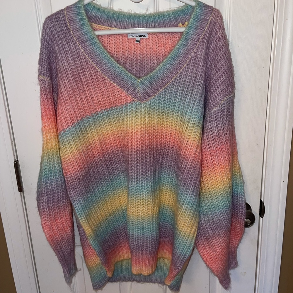 Fashion Nova Oversized Rainbow Sweater